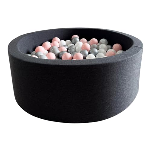 Monio for Kids - Graphite Runder Trockener Ballpool mit 200 Bällen 90x30 cm Baby Bällebad Spielpool weiche Ränder Abnehmbarer Bezug waschbar sicherer Spielplatz für Kleinkinder von Monio for Kids