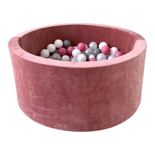 Monio for Kids Schmutzig Rosa Trockener Bällebad aus Velvet mit 200 Bällen 40 cm Waschbar Perfekt für Jungen und Mädchen von Monio for Kids