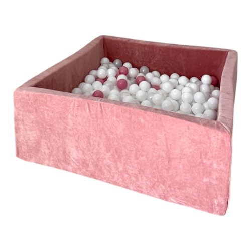 Monio for Kids - Schmutzige Rosa Quadratische aus Weicher Samt Trockener Ballpool mit 400 Bällen Baby Bällebad Spielpool weiche Ränder Abnehmbarer Bezug waschbar sicherer Spielplatz für Kleinkinder von Monio for Kids