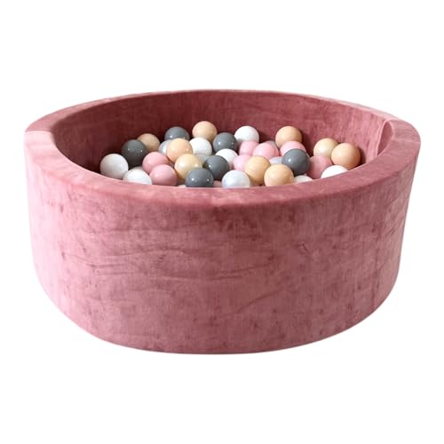 Monio for Kids - Schmutzige Rosa Runder aus Weicher Samt Trockener Ballpool mit 200 Bällen Baby Bällebad Spielpool weiche Ränder Abnehmbarer Bezug waschbar sicherer Spielplatz für Kleinkinder von Monio for Kids