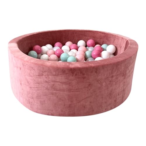 Monio for Kids - Schmutzige Rosa Runder aus Weicher Samt Trockener Ballpool mit 200 Bällen Baby Bällebad Spielpool weiche Ränder Abnehmbarer Bezug waschbar sicherer Spielplatz für Kleinkinder von Monio for Kids