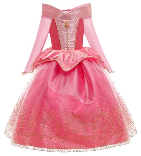 Monissy Aurora Belle Prinzessin Kostüm Mädchen Kinder Kleider Verkleiden Dress Up Set für Kindergarten Verkleidung Geburtstag Weihnachten Karneval Cosplay, Rosa, 100 von Monissy