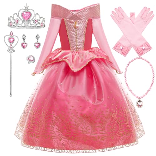 Monissy Aurora Belle Prinzessin Kostüm Mädchen Kinder Kleider Verkleiden Dress Up Set für Kindergarten Verkleidung Geburtstag Weihnachten Karneval Cosplay, Rosa-6ps, 100 von Monissy