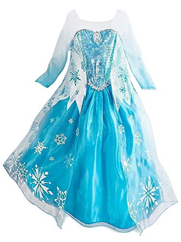 Monissy Mädchen Eiskönigin Schneeprinzessin Kostüm Kinder Schneeflocken Kostüm Karneval Verkleidung Party Kleid Kinder Glanz Kleid Cosplay Kostüm Set Halloween Fasching Fest Gr.100-150 Blau von Monissy