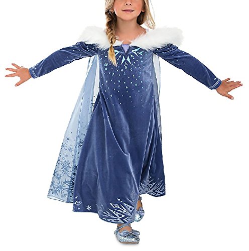 Monissy Mädchen Elsa Anna Kostüm Eiskönigin Prinzessin Kostüm mit Umhang Karneval Verkleidung Party Kleid Kinder Kostüm Weihnachten Halloween Fasching Cosplay Kostüm Gr.110-150 von Monissy