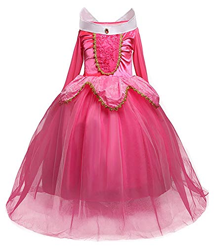 Monissy Mädchen Prinzessin Aurora Kleid Grimms Märchen Kleider Dornröschen Kostüm Cosplay Kostüm Set mit Zubehör Party Kostüme für Mädchen Weihnachten Fasching Halloween Gr.110-150 Rosa Blau von Monissy