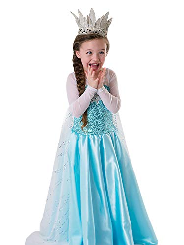 Monissy Mädchen Prinzessin Elsa Kleid Cosplay Kostüm Set Karneval Verkleidung Party Kleid Elsa und Anna Kostüm Elsa Frozen Fever Kleid Halloween Fasching Festival Kostüm Gr.110-150 Blau von Monissy