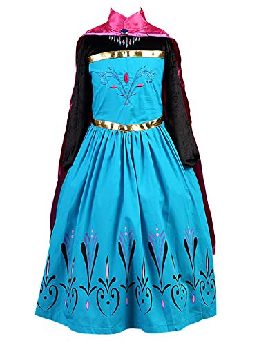 Monissy Mädchen Prinzessin Elsa Kleid Eiskönigin Prinzessin Kostüm Karneval Kleidung Cosplay Kostüm Set mit Zubehör Party Kostüme für Mädchen Weihnachten Fasching Halloween Gr.100-150 Blau von Monissy