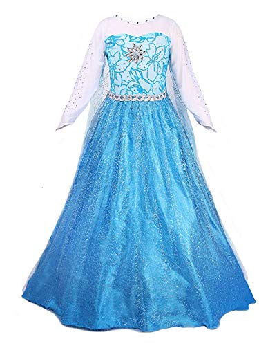 Monissy Mädchen Prinzessin Elsa Kleid Karneval Kleidung Eiskönigin Prinzessin Kostüm Party Kostüme für Mädchen Weihnachten Fasching Halloween Cosplay Kostüm Set Gr.110-150 Blau von Monissy