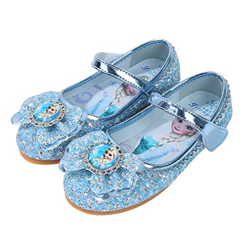 Monissy Mädchen Prinzessin Schuhe Kinder ELSA Sandalen Partei Glitzer Kristall Schuhe Mädchen Kostüm Zubehör Karneval Verkleidung Party Aufführung Fasching Tanzball, Blau, 28 EU von Monissy