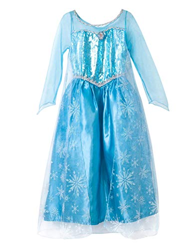 Monissy Prinzessin Elsa Kleid Mädchen Cosplay Kostüm Party Kostüme für Mädchen Eiskönigin Schneeprinzessin Kostüm aus Schneeflocken Halloween Fasching Festival Kostüm 100-150 Blau von Monissy