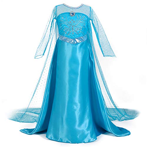 Monissy Prinzessin Elsa Kostüm Karneval Verkleidung Kind Kleid Eiskönigin Prinzessin Kostüm Cosplay Kostüm Set mit Zubehör Party Kostüme für Mädchen Weihnachten Fasching Halloween Gr.100-150 Blau von Monissy