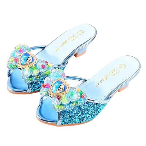 Monissy Prinzessin Sandalen für Kinder Mädchen ELSA Slipper mit Absatz Pantoffeln Casual mit Kristal Pailletten für Geschenk Geburtstagsfeiern Halloween Verkleidung Karneval Weihnachten, Blau, 27 von Monissy