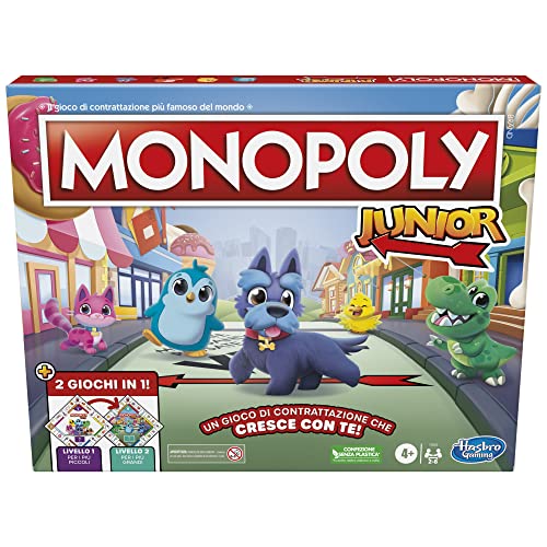 Hasbro Gaming Monopoly Junior, 2 Spiele in 1, Brettspiel mit Vorder- und Rückseite für 2-6 Spieler, Spiel für Kinder und Mädchen ab 4 Jahren Hasbro Gaming Monopoly Junior, 2 Spiele in 1, Brettspiel mit Vorder- und Rückseite für 2-6 Spieler, Spiel für Kinder und Mädchen ab 4 Jahren von Monopoly