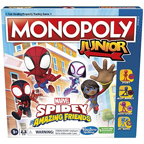 Hasbro Gaming Monopoly Junior: Marvel-Spidey and His Amazing Friends-Edition, Brettspiel für Kinder ab 5 Jahren, mit Kunstwerken aus der Zeichentrickserie, Kinder-Brettspiele von Monopoly