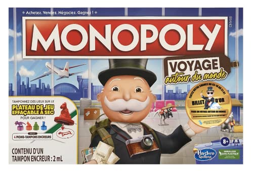 Hasbro Gaming Monopoly Reise um die Welt, für Familie und Kinder, ab 8 Jahren, mit Stempelkissen und trocken abwischbarem Tablett, Mehrfarbig, L Hasbro Gaming Monopoly Reise um die Welt, für Familie und Kinder, ab 8 Jahren, mit Stempelkissen und trocken abwischbarem Tablett, Mehrfarbig, L von Monopoly