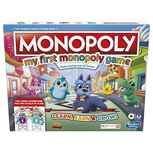 Mein erstes Monopoly-Spiel, Brettspiel für Kinder ab 4 Jahren, 2-seitiges Spielbrett, spielerisches Lehrwerkzeug für Familien, mehrfarbig von Monopoly
