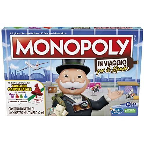Monopoly Auf Reisen um die Welt, Brettspiel für Familien und Kinder ab 8 Jahren, mit Stempelfiguren und abwischbarer Tafel von Monopoly