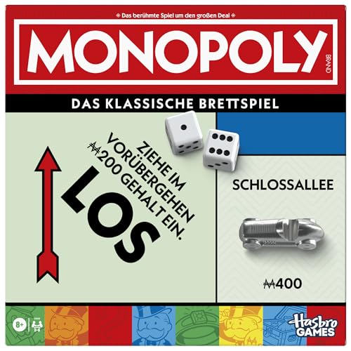 Monopoly Basisspiel mit Aufbewahrungsfach und größeren Spielfiguren - Deutsche Fassung von Monopoly