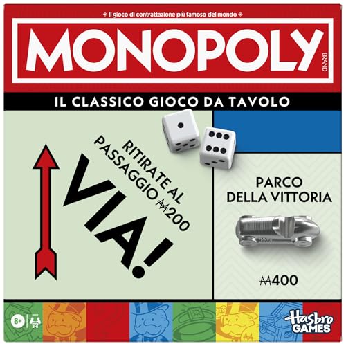 Monopoly Klassisches Brettspiel mit Auffangschale und größeren Spielfiguren - italienische Version von Monopoly