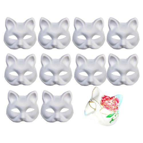 10 Stück DIY Blank Fo x Cat Mas ks, Cat Mas k, Fo x Cat White Paper Mas k, Half Face Pure White Graffiti Mas , Hand Painted Personality Mas , Suitable For Cosplay Halloween Mas von Monozoz