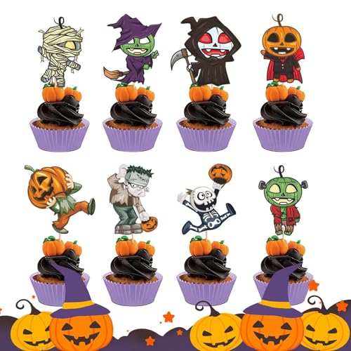 Halloween-Kuchenaufsätze, Cupcake-Topper-Set, Kürbis-Cupcake-Picker, Backförmchen, Dekorationen für Kindergeburtstag, Halloween, Erntedankfest Monozoz von Monozoz