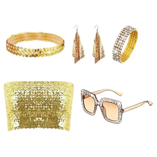 Monozoz Disco Accessoires für Damen | Y2K Vintage Pailletten Kostüm Lustiges Kostüm Zubehör für Partys, Festivals, Weihnachten von Monozoz