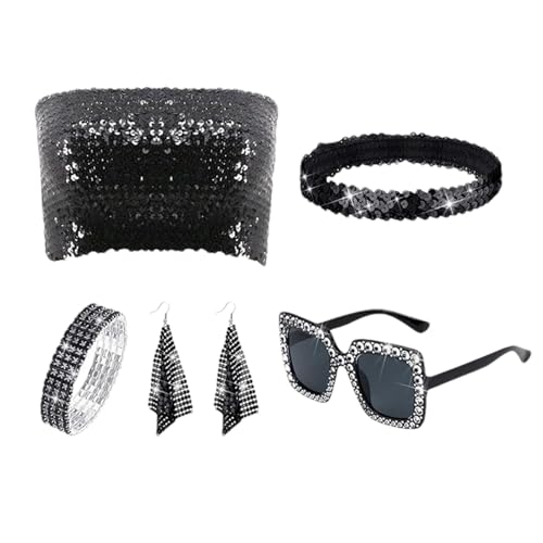 Monozoz Disco Kostüm Set | Pailletten Y2K Damen Kostüm - Lustiges Kostüm Zubehör für Partys, Festivals, Weihnachten von Monozoz