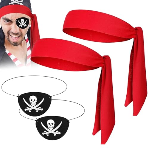 Monozoz Piratenzubehör für Erwachsene, Piratenhut und Augenklappe,Kopf-Bandana-Augenklappe für Cosplay | Halloween-Piraten-Partygeschenk, Maskerade-Cosplay-Partykappen für die Halloween-Piratenparty von Monozoz