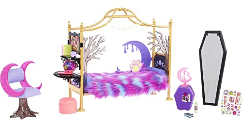 Monster High HMV77 - Clawdeen Wolf Schlafzimmer-Spielset mit Zubehör und Aufkleberbogen, Möbeln und Deko, Puppen Spielzeug ab 4 Jahren von MONSTER HIGH