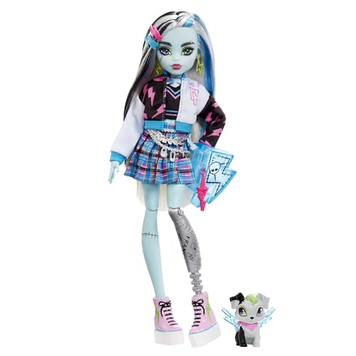 Monster High Frankie Puppe, Elektrisierende Mode, Voltageous College-Jacke, gruseliges Zubehör, flexibler Körper, für Kinder ab 4 Jahren, HHK53 von Monster High