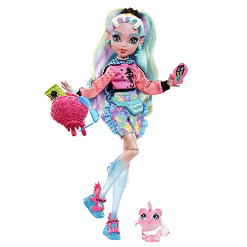 MONSTER HIGH Lagoona Blue Puppe - Pink Hoodie, Batik-Bikeshorts, Plateausandalen, Flossen, Zubehör, für Kinder ab 4 Jahren, HHK55 von Monster High