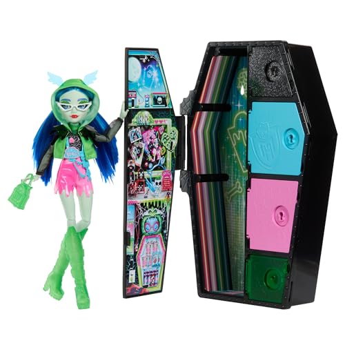 Monster High Skulltimate Secrets Ghoulia Yelps Puppe - Leuchtender Spind mit über 19 bunten Überraschungen,Überraschungen, abwaschbare geheimnisvolle Beschichtung, für Kinder ab 6 Jahren, HNF81 von Monster High