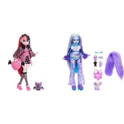 Monster High Abbey Bominable Yeti mit Mammut-Haustier und Accessoires & Draculaura Puppe - Vamp-tastische Mode, Umhang, Accessoires, Haustierfledermaus, für Kinder ab 6 Jahren, HHK51 von Monster High