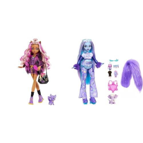 Monster High Abbey Bominable Yeti mit Mammut-Haustier & Mattel Clawdeen - Puppe mit Animal-Print-Pullover von Monster High