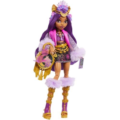 Monster High Clawdeen Wolf-Puppe mit glamourösem Festival-Outfit und Festival-Zubehör wie Snacks, Bandposter, Statement-Tasche und mehr, HXH80 von Monster High