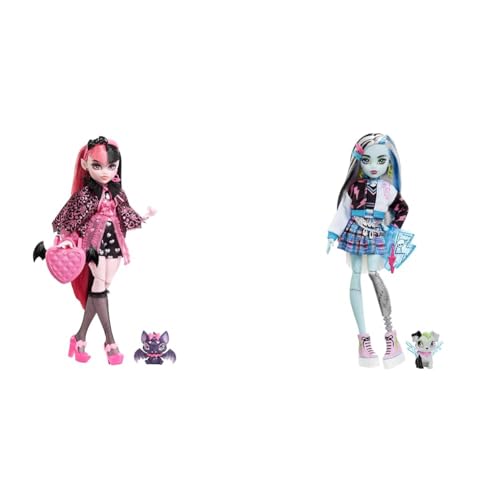 Monster High Frankie Puppe - Elektrisierende Mode & Draculaura Puppe - Vamp-tastische Mode, Umhang, Accessoires, Haustierfledermaus, für Kinder ab 6 Jahren, HHK51 von Mattel Games