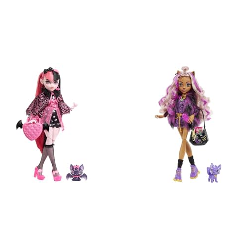 Monster High MATTEL Clawdeen - Puppe mit Animal-Print-Pullover und schaurig-schönem Longsleeve-Top & Draculaura Puppe - Vamp-tastische Mode von Monster High