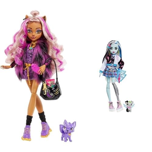 Monster High Mattel Clawdeen - Puppe mit Animal-Print-Pullover und schaurig-schönem Longsleeve-Top und goldenem Schmuck & Frankie Puppe - Elektrisierende Mode von Mattel Games