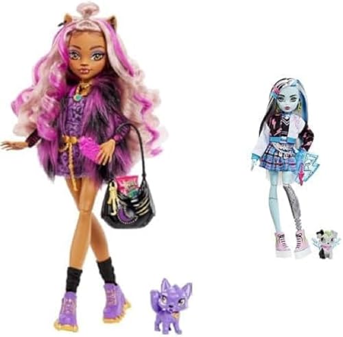 Monster High Mattel Clawdeen - Puppe mit Animal-Print-Pullover und schaurig-schönem Longsleeve-Top und goldenem Schmuck & Frankie Puppe - Elektrisierende Mode von Mattel Games