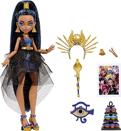 Monster High Monster Ball Puppe Cleo de Nile im Partykleid mit thematischem Zubehör inklusive Zepter & Cupcakes von Monster High