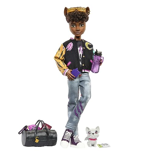 MONSTER HIGH-Puppe, Clawd Wolf-Puppe mit Gargoyle-Bulldogge als Haustier und themenbezogenem Zubehör - HNF65 von MONSTER HIGH