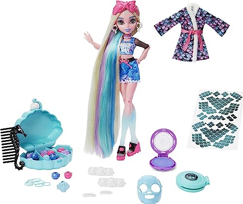 Monster High Puppe, Lagoona Blue Spa Day Set mit Accessoires wie Haarspangen, Haarkreide und Tattoos von Monster High