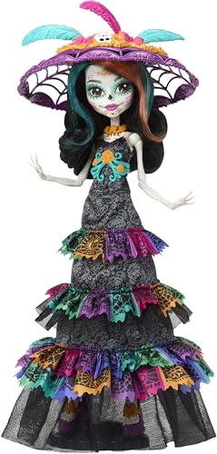 Monster High Puppe, Skelita Calaveras Día de Muertos 2024 Howliday zum Sammeln mit La Catrina Hut, Kleid mit Papel Picado und Verpackung zum Ausstellen, HXH99 von Monster High