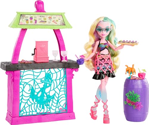 Monster High Puppe und Spielset, Lagoona Blue Scare-adise Island Snack Shack Shack mit Lebensmittelzubehör und farbwechselnden Getränken von Monster High