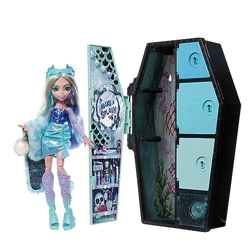 Monster High-Puppe und Verschiedene Outfits, Lagoona Blue, Skulltimate Secrets: Fearidescent-Serie, Spind mit über 19 Überraschungen, HNF77 von Monster High