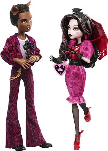 Monster High Howliday Love Edition Puppen, Draculaura & Clawd Wolf Collector Two-Pack with Valentine's Accessories & Displayable Packaging von Monster High
