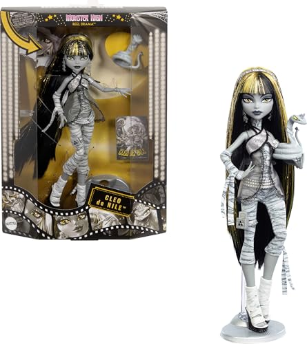 Monster High Reel Drama Puppe, Cleo De Nile Schwarz-weiß-Reproduktion, Sammelfigur mit Postern in Puppengröße und Lebensgröße, Horrorfilm-Design, mit Haustier, JDR65 Monster High Reel Drama Puppe, Cleo De Nile Schwarz-weiß-Reproduktion, Sammelfigur mit Postern in Puppengröße und Lebensgröße, Horrorfilm-Design, mit Haustier, JDR65 von Monster High