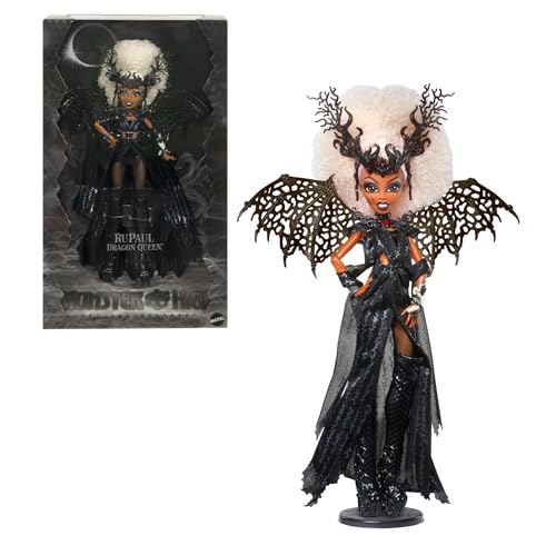 Monster High RuPaul Puppe, Drachenkönigin Sammelfigur EU-Version mit schimmerndem schwarzen Kleid, kniehohen Stiefeln, Flügeln und Premium-Verpackung, JCW57 von Monster High