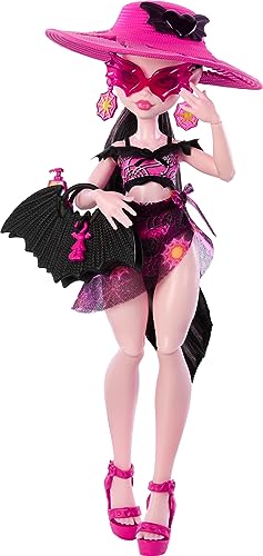 Monster High Scare-adise Island Draculaura Puppe mit Badeanzug, Sarong & Strandzubehör wie Hut, Sonnenschutz & Tragetasche von Monster High